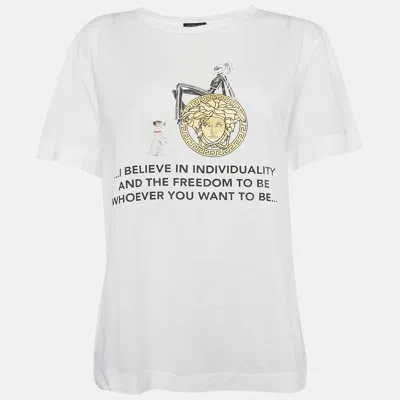 Pre-owned Versace White I Believe In Individuality Print Jersey T-shirt M