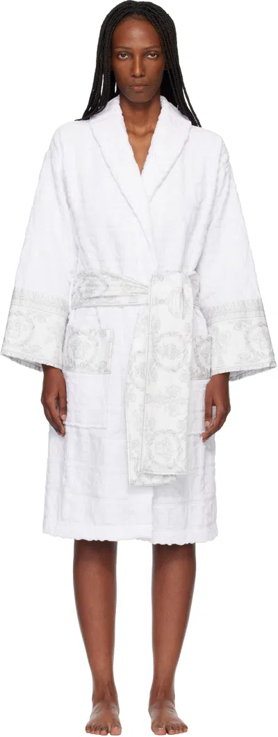 Versace Medusa-print Logo-jacquard Robe In White