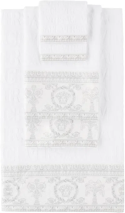 Versace White 'i Heart Baroque' Towel Set, 5 Pcs