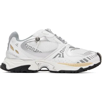 Versace White Icaro Leather Sneakers In 6ed9k-white+silver+c