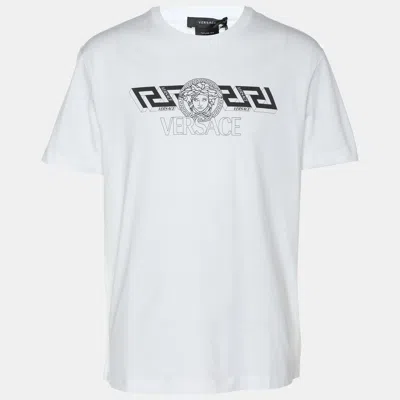 Pre-owned Versace White Jersey Logo Print T-shirt L