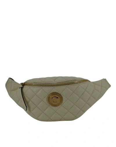 Versace White Lamb Leather Belt Bag In Green