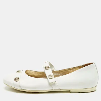 Versace White Leather Medusa Mary Jane Ballet Flats