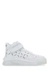Versace White Perforated High Top Sneakers In White