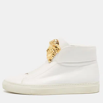 Pre-owned Versace White Leather Palazzo High Top Sneakers Size 36