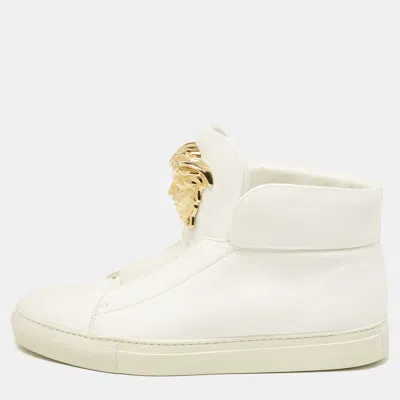 Pre-owned Versace White Leather Palazzo High Top Sneakers Size 41