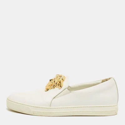 Versace White Leather Palazzo Medusa Slip On Sneakers