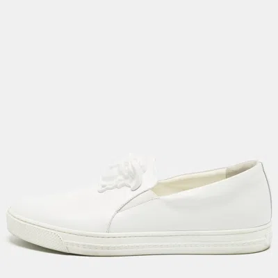 Pre-owned Versace White Leather Palazzo Medusa Slip On Sneakers Size 43