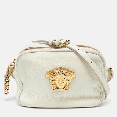 Pre-owned Versace White Leather Small Medusa Camera Bag