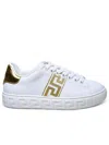 Versace Leather Sneakers Greca Embroidered Detail Gold Accents In White