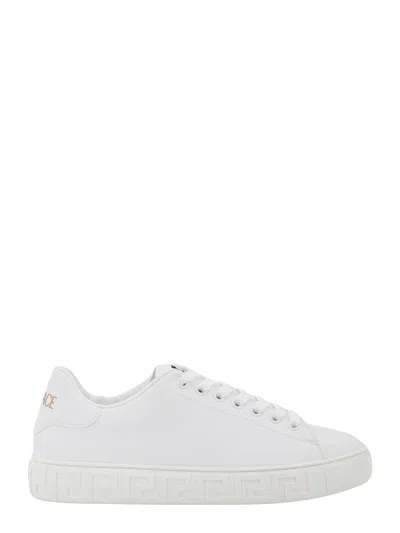 Versace White Leather Sneakers In Pink