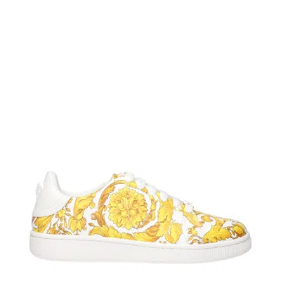Versace White Leather Sneakers In Multi