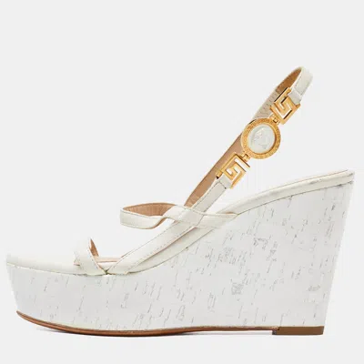 Pre-owned Versace White Leather Wedge Sandals Size 36
