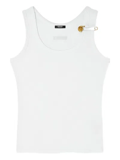 VERSACE WHITE LOGO COTTON TANK TOP