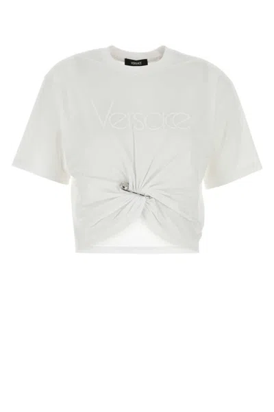 VERSACE WHITE LOGO EMBROIDERY T-SHIRT