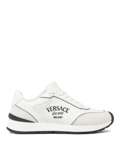 VERSACE WHITE LOGO LACE-UP SNEAKERS