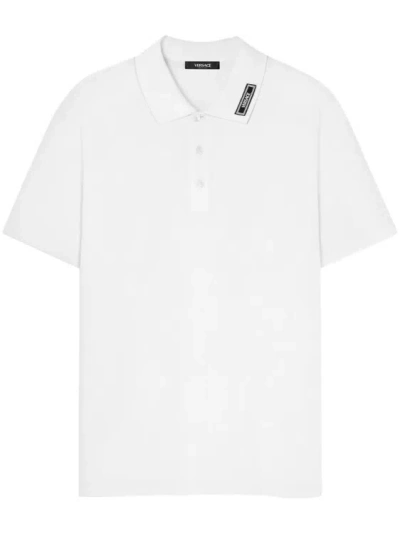 Versace Logo-patch Polo T-shirt In White