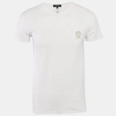 Pre-owned Versace White Logo Print Cotton Round Neck T-shirt M