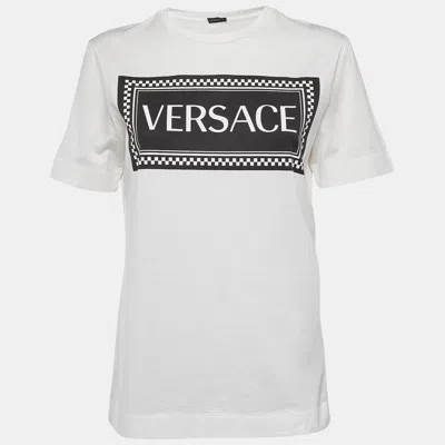 Pre-owned Versace White Logo Print Cotton T-shirt S