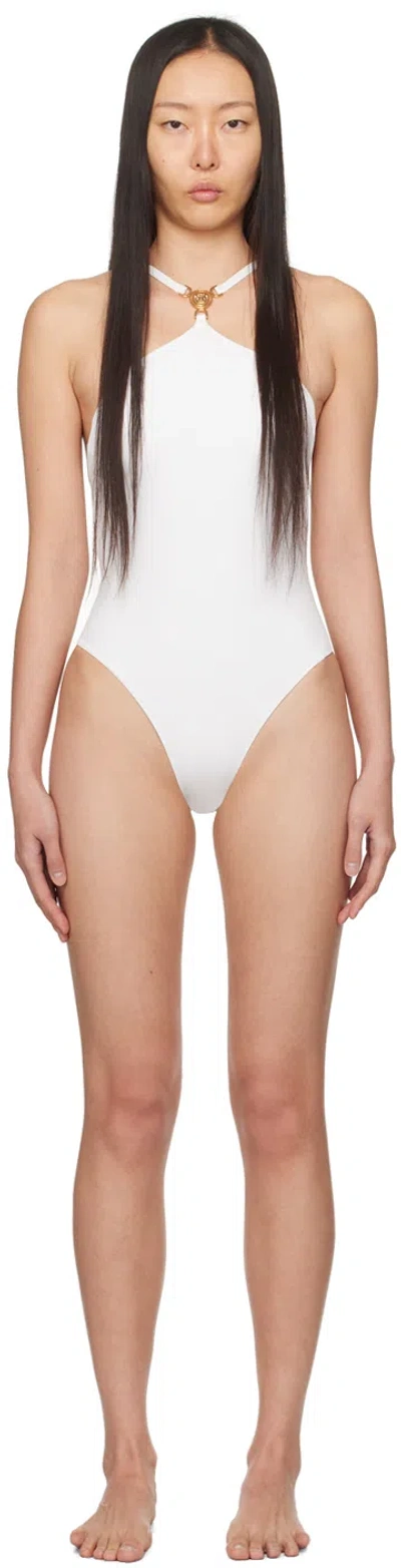 Versace Medusa-plaque Halterneck Swimsuit In 1w010-white