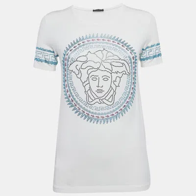 Pre-owned Versace White Medusa Embellished Jersey T-shirt S