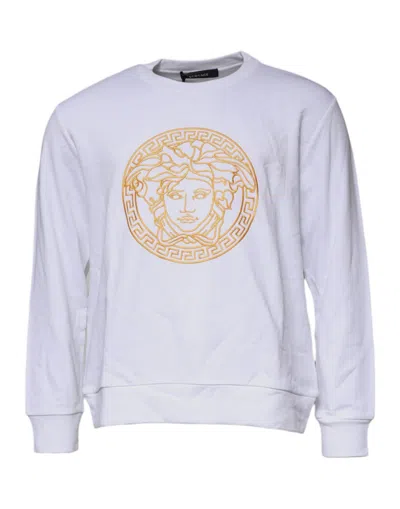 Versace White Medusa Embroidery Crew Neck Pullover Sweater In Purple