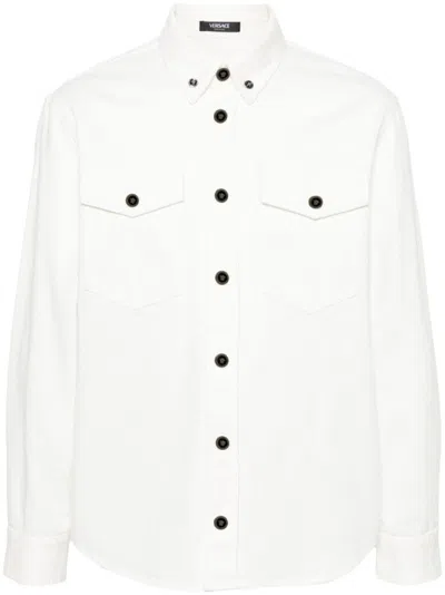 Versace White Medusa Head Buttons Denim Shirt
