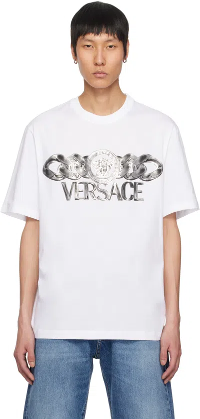 Versace 'medusa' Logo Graphic Print Crew Neck T-shirt In White