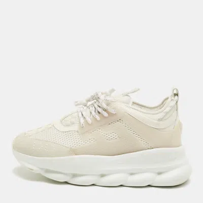 Pre-owned Versace White Mesh And Pvc Chain Reaction Lace Up Sneakers Size 44