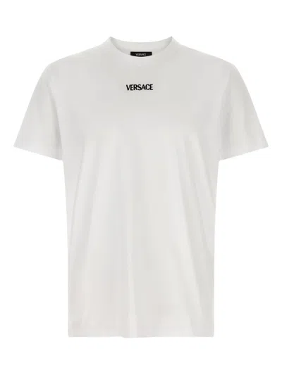 Versace White Minimalist Embroidered Logo Cotton T-shirt