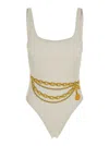 Versace White One-piece Swimsuit With Chain Print In Tech Fabric Woman In White