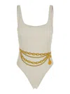 Versace White One-piece Swimsuit With Chain Print In Tech Fabric Woman In White