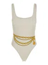 Versace White One-piece Swimsuit With Chain Print In Tech Fabric Woman In White