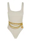 Versace White One-piece Swimsuit With Chain Print In Tech Fabric Woman In White