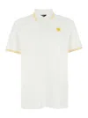 Versace White Polo Shirt With Classic Collar And Medusa Embroidery On The Front In Neutral