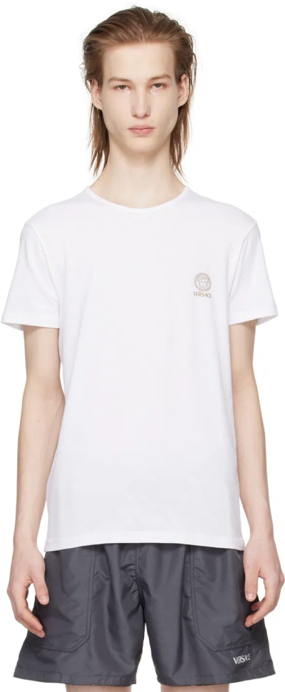 Versace White Print T-shirt In A1001-optical White