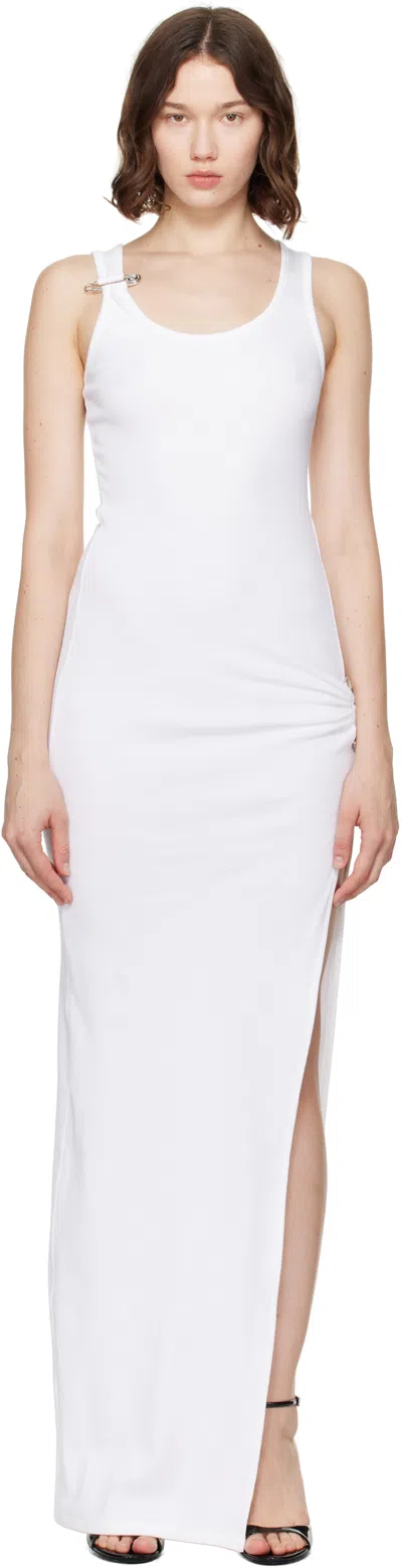 Versace White Safety Pin Ribbed Knit Draped Gown