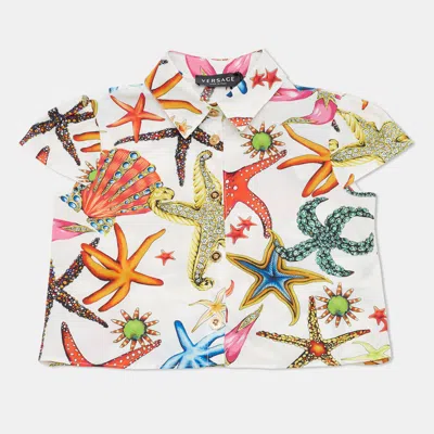 Pre-owned Versace White Sea Animals Printed Cotton Button Front Top 8 Years