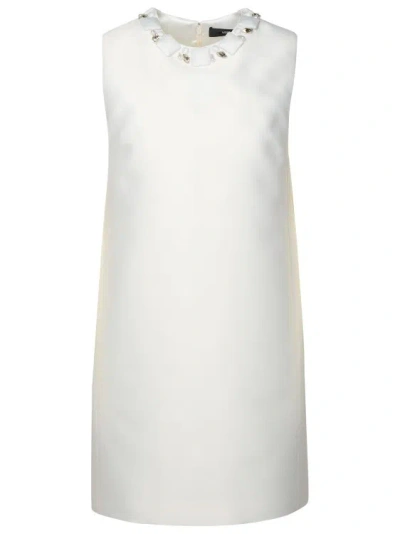 Versace Silk Blend Cocktail Dress With Crystal Detail In White