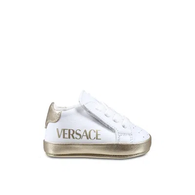 Versace White Sneakers For Babykids With Logo
