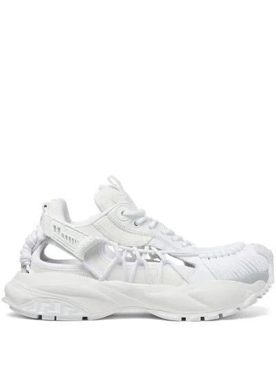 VERSACE VERSACE WHITE SNEAKERS WITH PANELLED DESIGN AND CUT-OUT