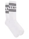 Versace White Cotton Socks With Logo In White/black