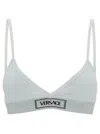 VERSACE VERSACE WHITE SPORTS BRA WITH LOGO EMBROIDERY IN STRETCH COTTON WOMAN