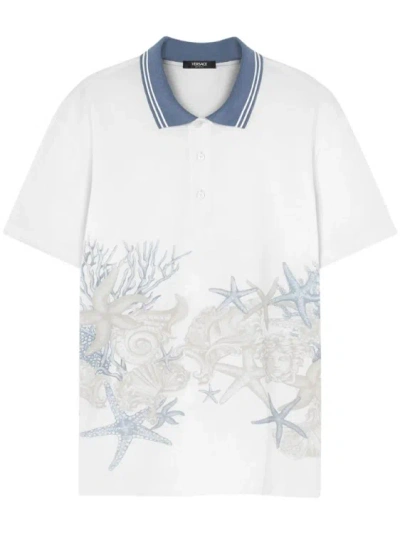 Versace White Starfish Print Polo T-shirt