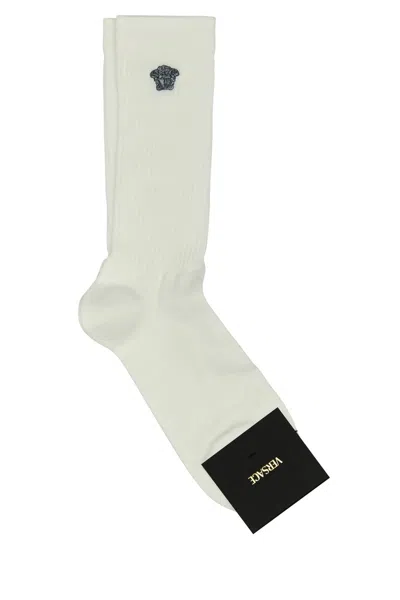 VERSACE WHITE STRETCH COTTON BLEND SOCKS