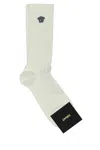 Versace White Stretch Cotton Blend Socks In Whiteblack