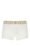 Versace Stretch Cotton Boxer Shorts With Greek Motif In Whitegreekgold