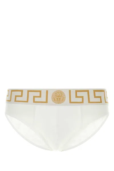 Versace White Stretch Cotton Brief In Brown