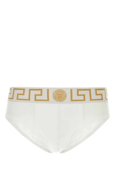 Versace White Stretch Cotton Brief In Neutrals