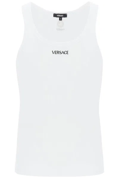 Versace White Stretch Cotton Tank Top